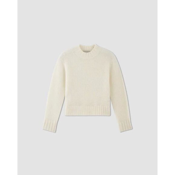 EVERLANE Ivory Snow Alpaca Wool Blend Boxy Cropped Crew Neck Sweater, Size M - Picture 5 of 16